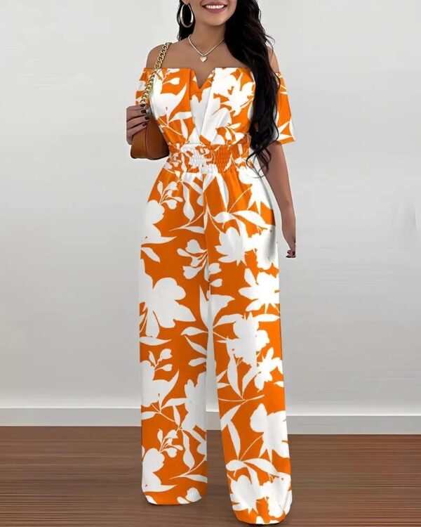 Printed Strapless Elasticated Loose-fitting Jumpsuit