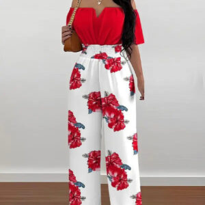 Printed Strapless Elasticated Loose-fitting Jumpsuit
