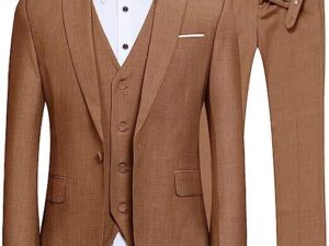 YFFUSHI Men's Slim Fit 3 Piece Suit One Button Business Wedding Prom Suits Blazer Tux Vest Trousers