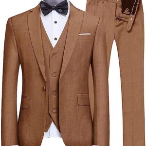 YFFUSHI Men's Slim Fit 3 Piece Suit One Button Business Wedding Prom Suits Blazer Tux Vest Trousers