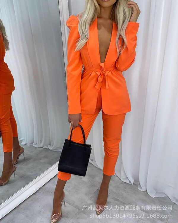 Fruit Collar Suit Jacket + Pants Suit