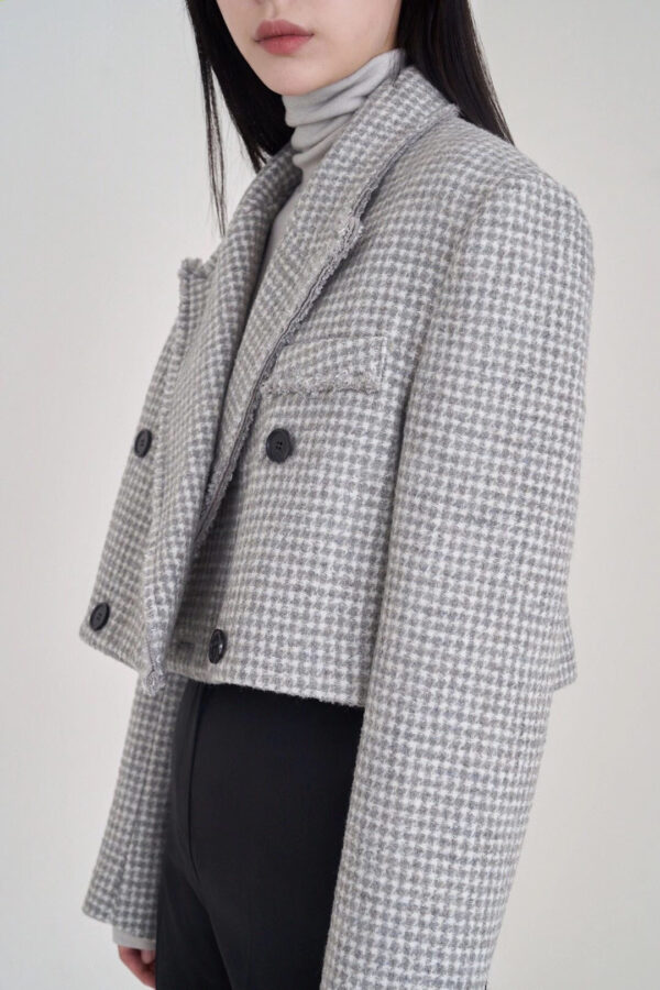 Peak Collar Houndstooth Wool Short Jacket