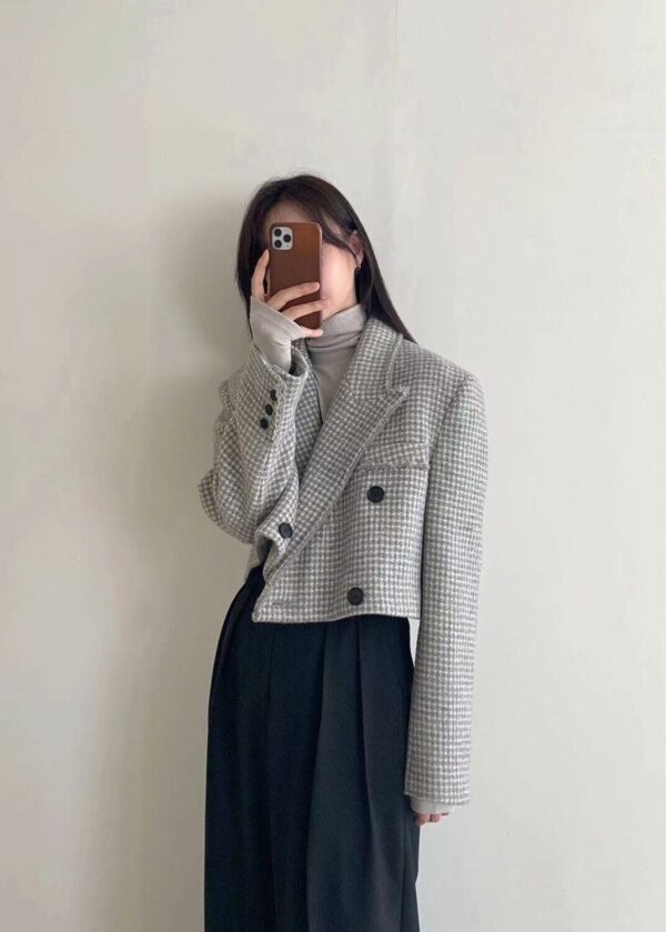 Peak Collar Houndstooth Wool Short Jacket