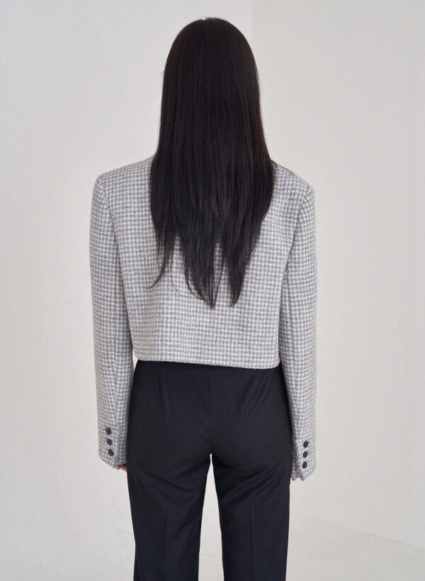 Peak Collar Houndstooth Wool Short Jacket