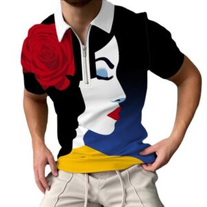 European And American Cross-border New Men's 3D Polo Shirt Amazon Independent Station Zipper Short-sleeved T-shirt Pullover Casual Men's Clothing