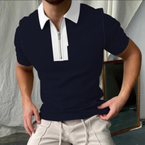 European And American Cross-border New Men's 3D Polo Shirt Amazon Independent Station Zipper Short-sleeved T-shirt Pullover Casual Men's Clothing
