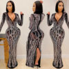 Sexy hot diamond inlaid diamond perspective mesh shiny women's dress