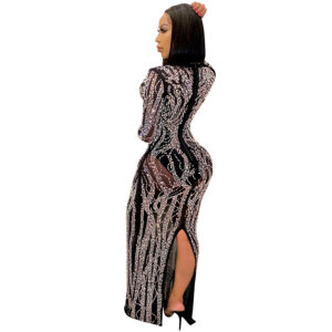Sexy hot diamond inlaid diamond perspective mesh shiny women's dress