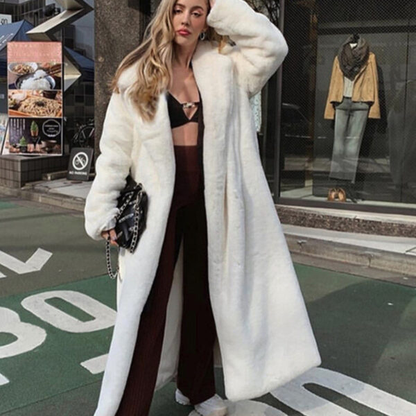 Women's Maxi-Length Thick Imitation Fur Coat