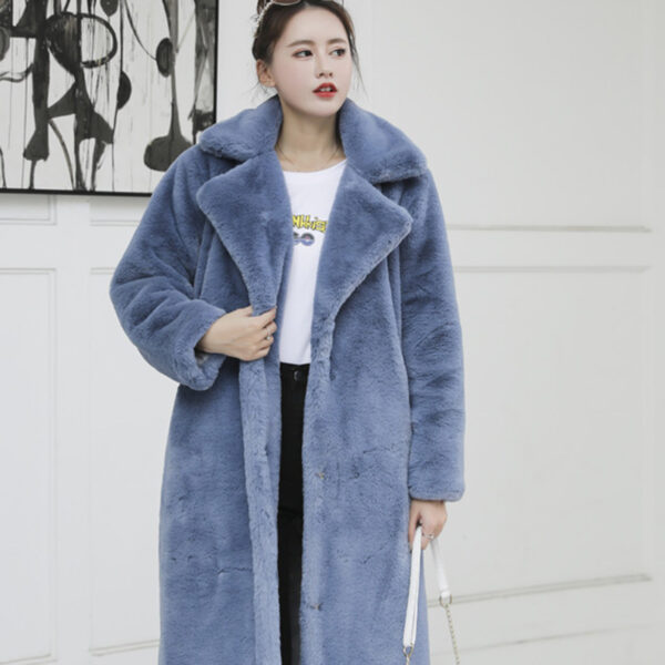 Women's Maxi-Length Thick Imitation Fur Coat