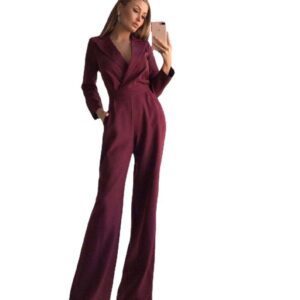 Long-sleeved Slim V-neck Jumpsuit