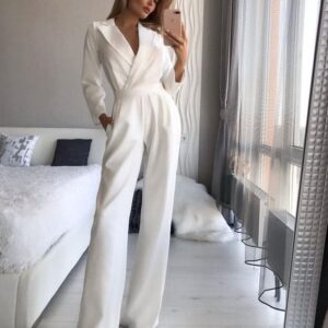 Long-sleeved Slim V-neck Jumpsuit