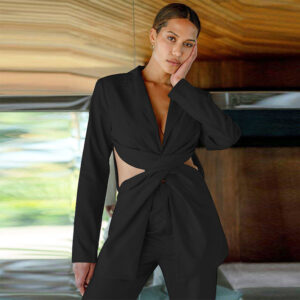 Mid-length White Jacket With Front knot Feature