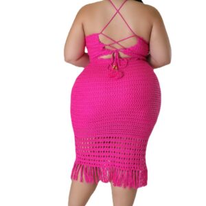 Plus Size Women's Tassel Fishnet Casual Jersey Two-piece