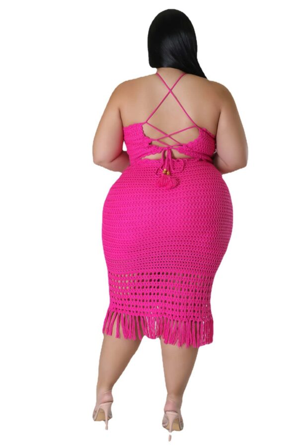 Plus Size Women's Tassel Fishnet Casual Jersey Two-piece