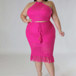 Plus Size Women's Tassel Fishnet Casual Jersey Two-piece