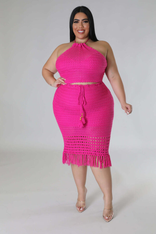 Plus Size Women's Tassel Fishnet Casual Jersey Two-piece