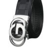 Men's Gucci Style Letter G Buckle Plaid Lychee Pattern Leather Belt