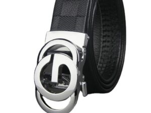 Men's Gucci Style Letter G Buckle Plaid Lychee Pattern Leather Belt