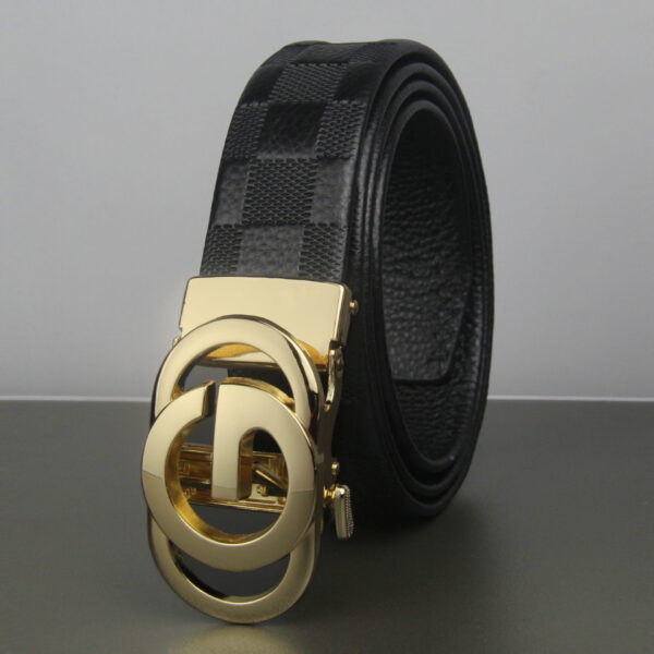 Men's Gucci Style Letter G Buckle Plaid Lychee Pattern Leather Belt