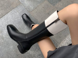 Square Toe Two Tone or Plain Women's Thick Heel Side Zipper Knee-high Boots