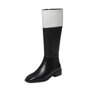 Square Toe Two Tone or Plain Women's Thick Heel Side Zipper Knee-high Boots