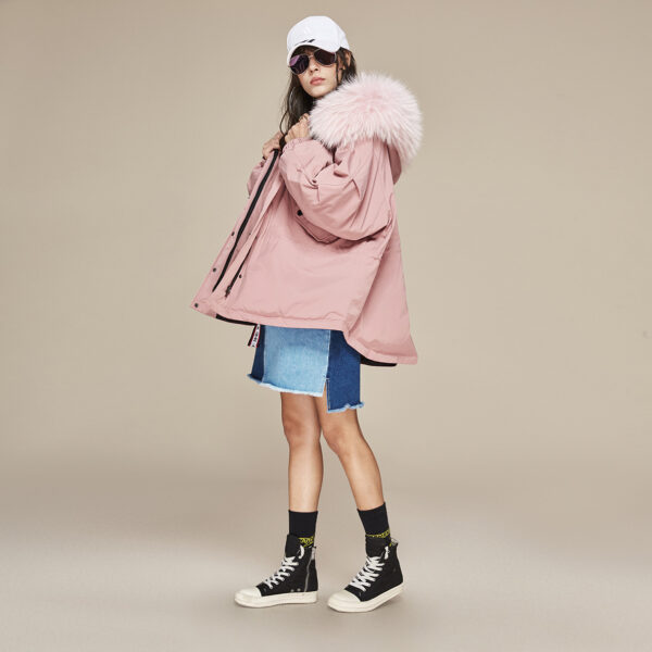 Women's Oversized Mid-length Warm Raccoon Down Fur Collar Jacket