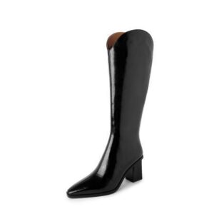 Women's Knee-high Solid Colour Square Head Leather Boots