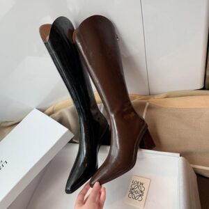 Women's Knee-high Solid Colour Square Head Leather Boots