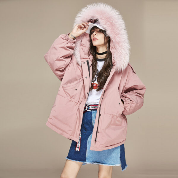 Women's Oversized Mid-length Warm Raccoon Down Fur Collar Jacket