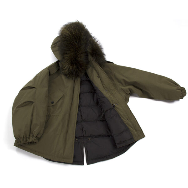 Women's Oversized Mid-length Warm Raccoon Down Fur Collar Jacket