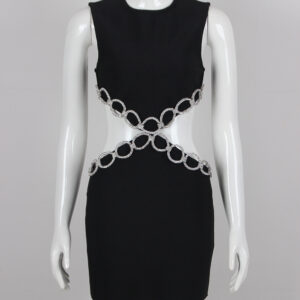 Women's Sleeveless Hollow Waist Crystal Drilling Detail Bandage Dress