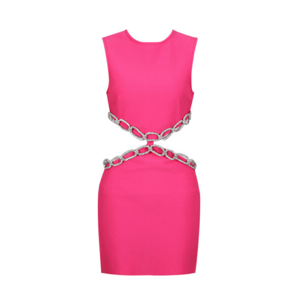 Women's Sleeveless Hollow Waist Crystal Drilling Detail Bandage Dress