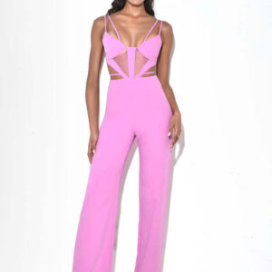 Sling Hollow Backless High Waist Slim Solid Colour Bandage Jumpsuit