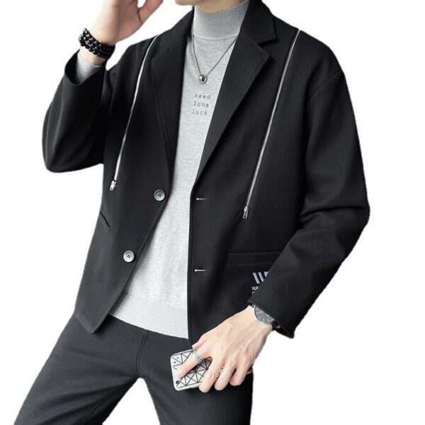 Men's Casual Suit Jacket with Sloped Shoulders & Front Zipper Feature