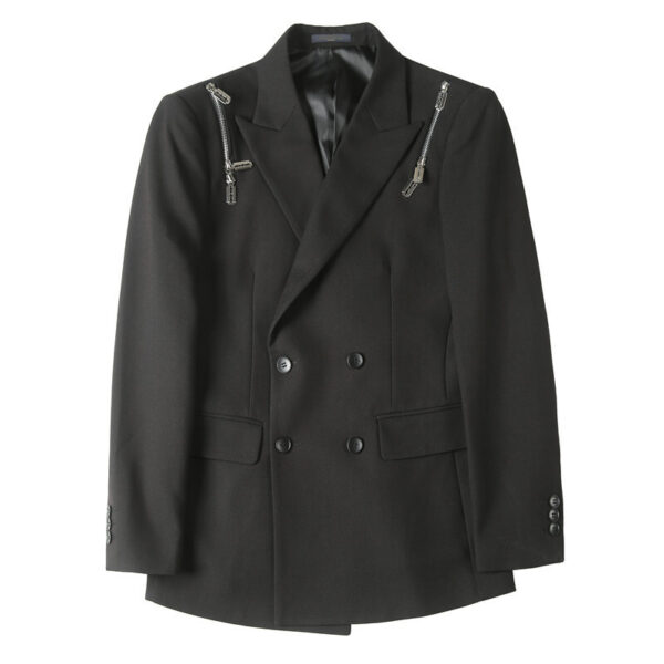 Men's Zipper Feature Double-Breasted Peak Lapel Suit Jacket Slim-Fit