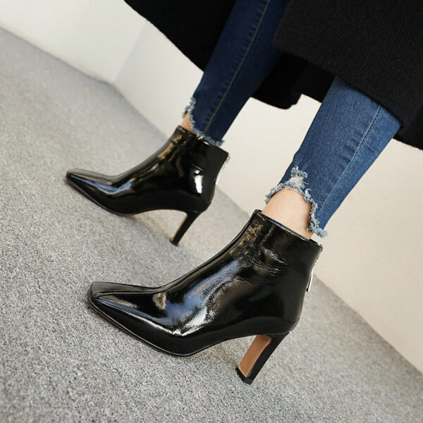 Women's Patent Leather Square-toe Ankle Boots -Sizes 34 - 48