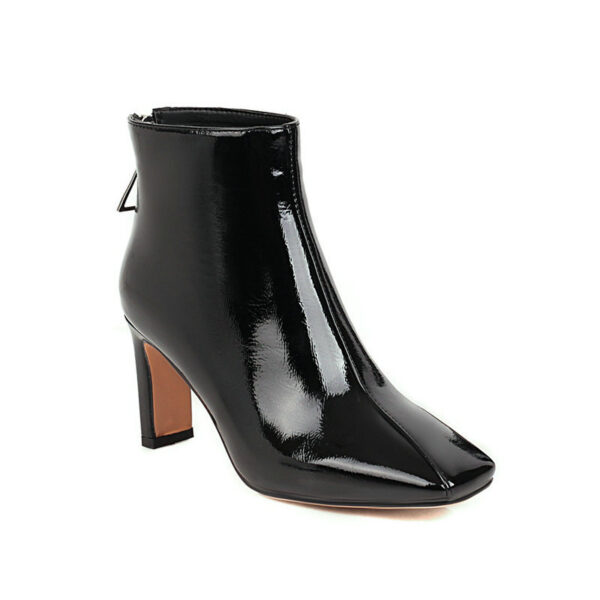 Women's Patent Leather Square-toe Ankle Boots -Sizes 34 - 48