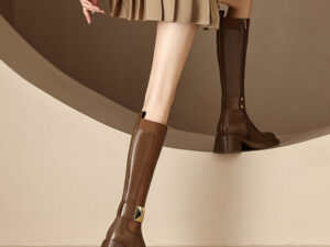 Leather Block Heel Stretch Knight Boots