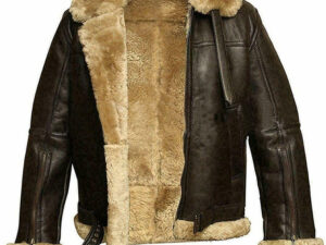 Men's Black Fur Lined Jacket, Buckled Belts & Zip Closure