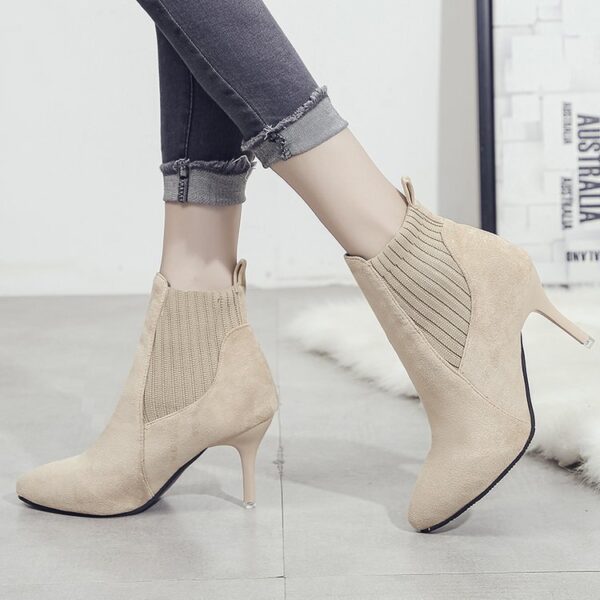 Women's Elegant Elastic Wool Mouth Thin/Block Heel Ankle Boots