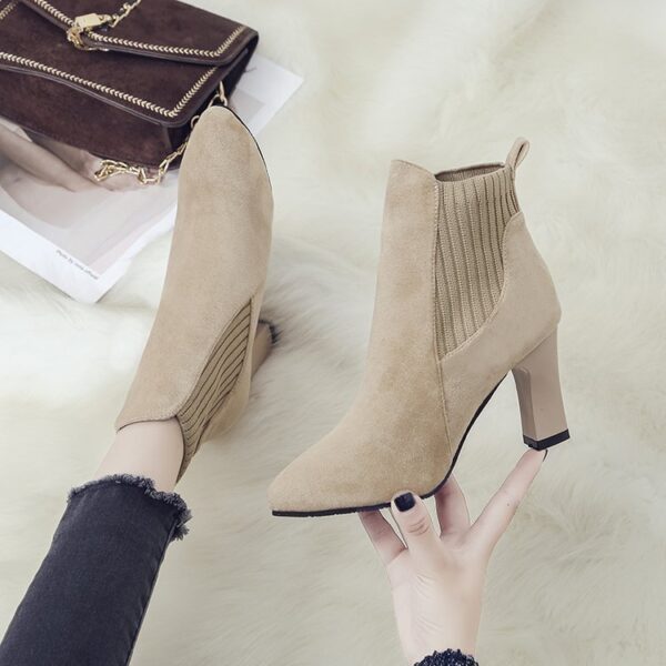 Women's Elegant Elastic Wool Mouth Thin/Block Heel Ankle Boots