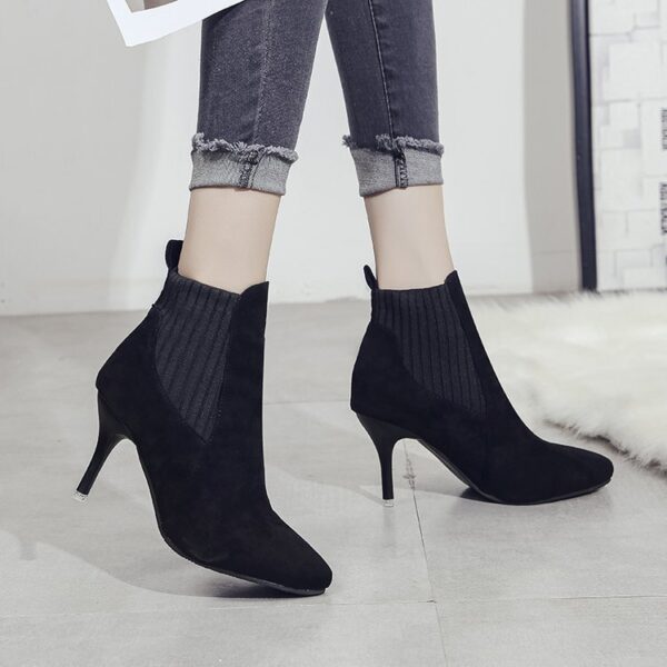 Women's Elegant Elastic Wool Mouth Thin/Block Heel Ankle Boots