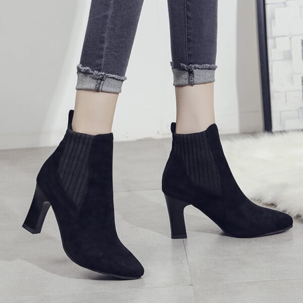 Women's Elegant Elastic Wool Mouth Thin/Block Heel Ankle Boots