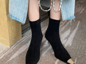 Women's Square Toe, Tall Kitten Heel, High Ankle Boots