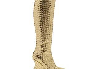 Hot-Off-The-Catwalk Hand-woven Square Toe Wedge Gold/Silver High Heel Boots (max. size 43)
