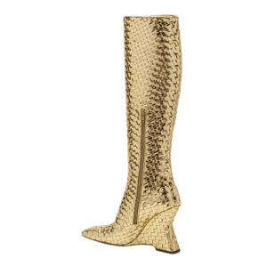 Hot-Off-The-Catwalk Hand-woven Square Toe Wedge Gold/Silver High Heel Boots (max. size 43)