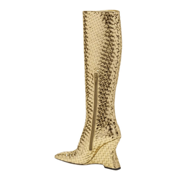 Hot-Off-The-Catwalk Hand-woven Square Toe Wedge Gold/Silver High Heel Boots (max. size 43)