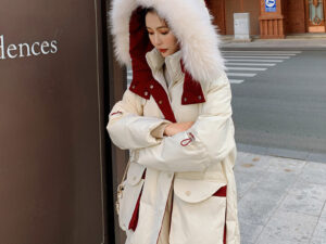 Women's Cotton Padded Contrast Coloured Fleece-lined Jacket