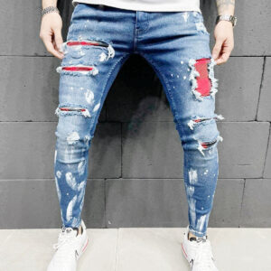 Men's Washed Check Colourblock Jeans